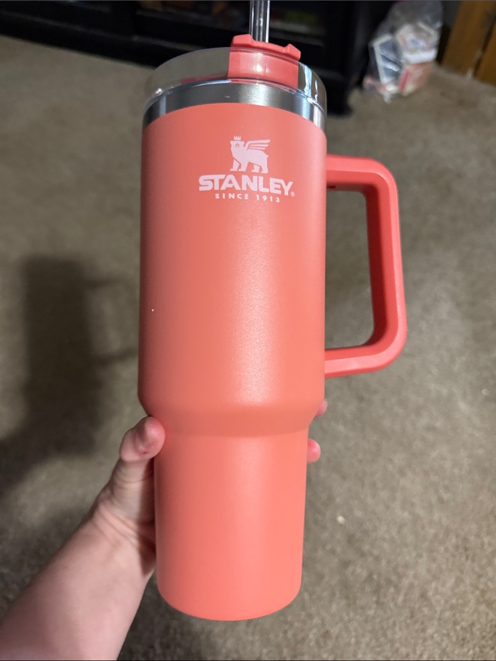Stanley Coral Pink Travel Mug with Handle